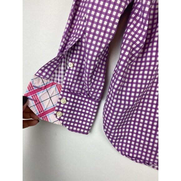 Tailorbyrd Plaid Button Down Purple Shirt 100% Cotton Size Small - Picture 9 of 10